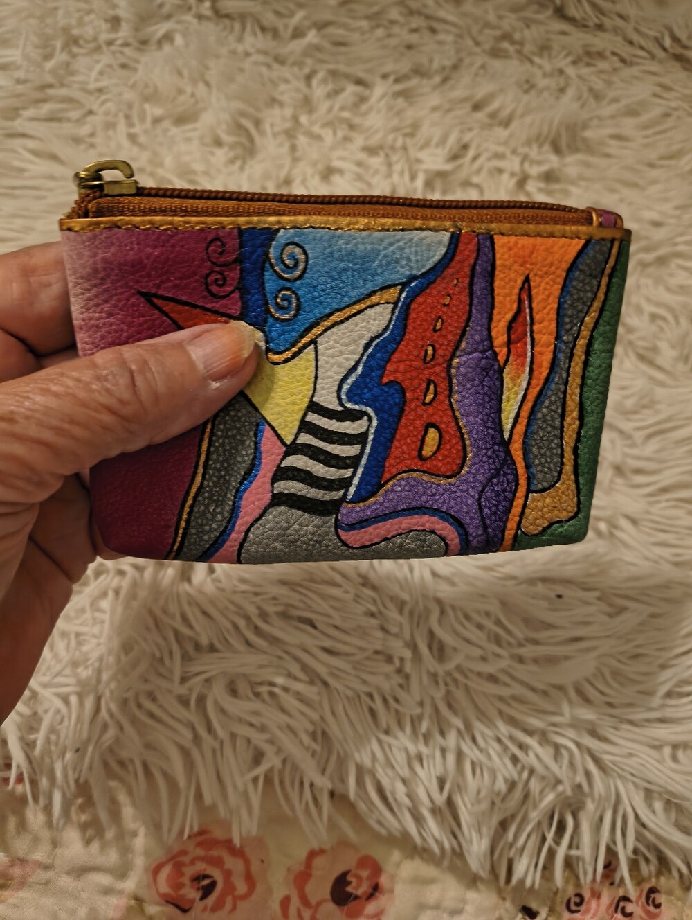 Beautiful vintage colorful abstract Leather Coin Pouch Bag
